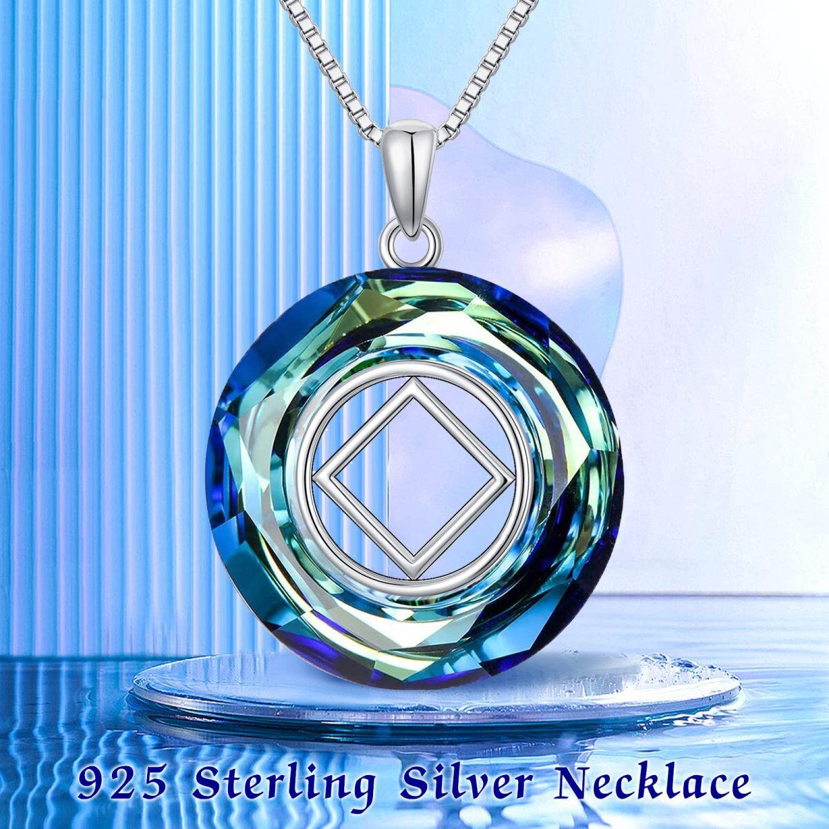 Sterling zilveren cirkelvormige kristal Narcotics Anonymous & vierkante hanger ketting-3