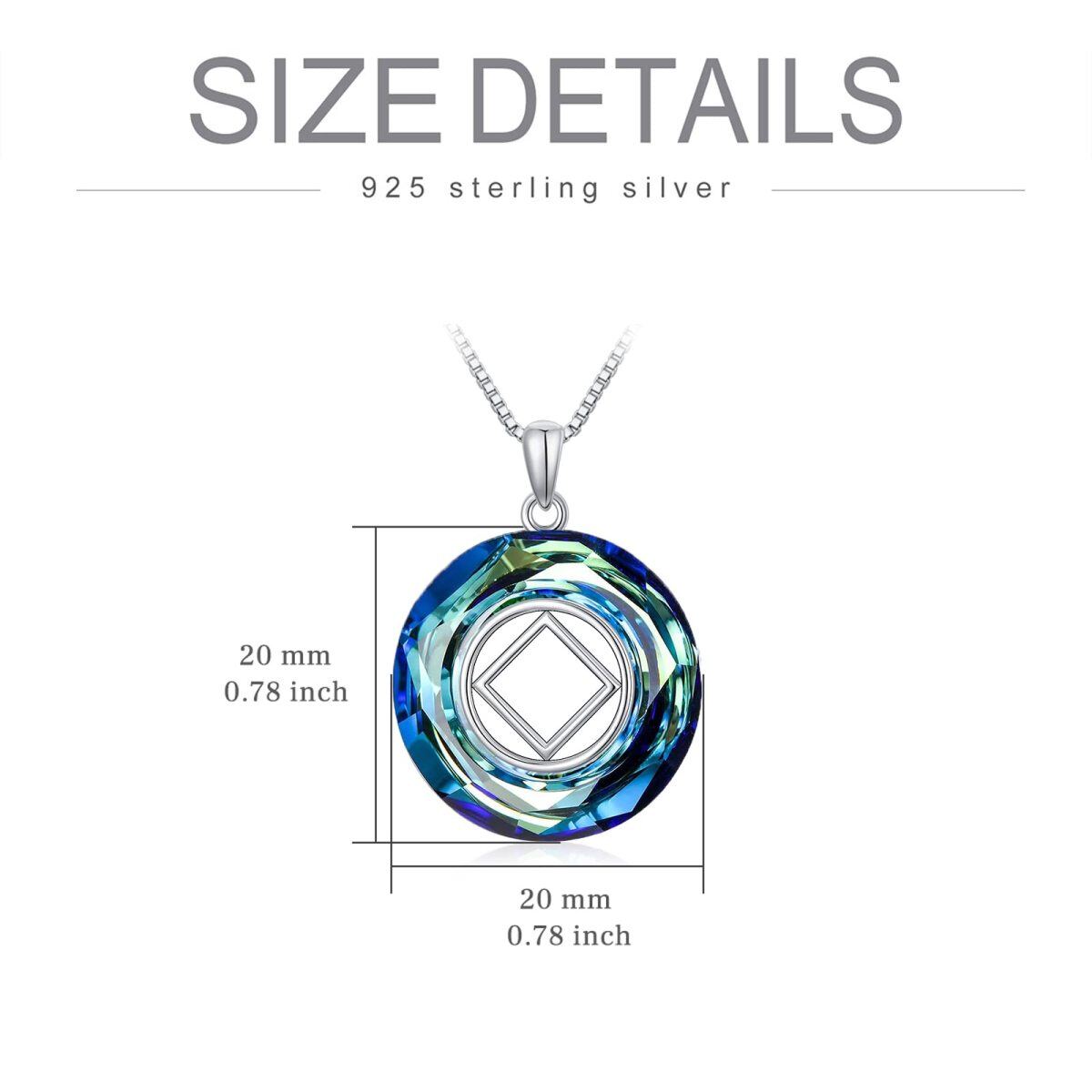 Sterling Silver Circular Shaped Crystal Narcotics Anonymous & Square Pendant Necklace-4