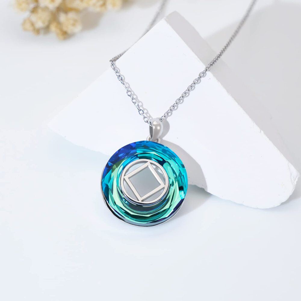 Sterling Silver Square Crystal Pendant Necklace-2