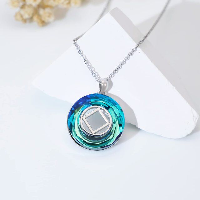 Sterling Silver Circular Shaped Crystal Narcotics Anonymous & Square Pendant Necklace-5