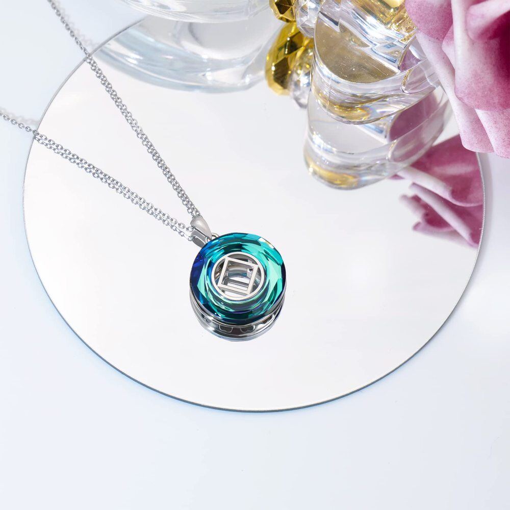 Sterling Silver Square Crystal Pendant Necklace-3