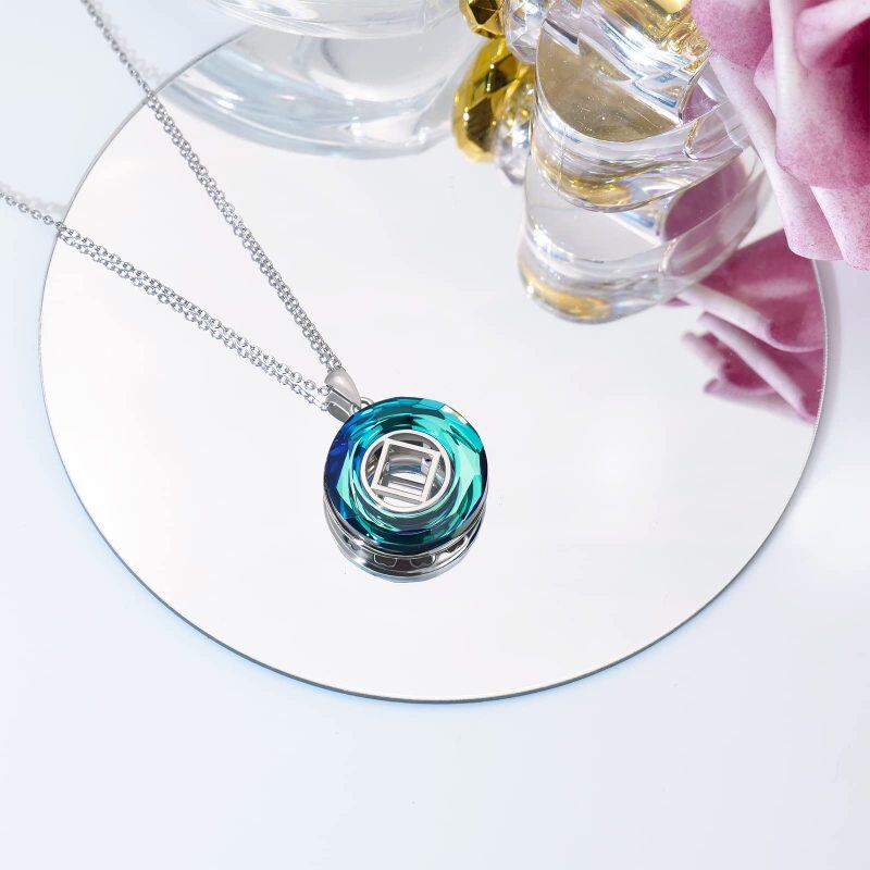 Colar com pingente de cristal quadrado de prata esterlina-3