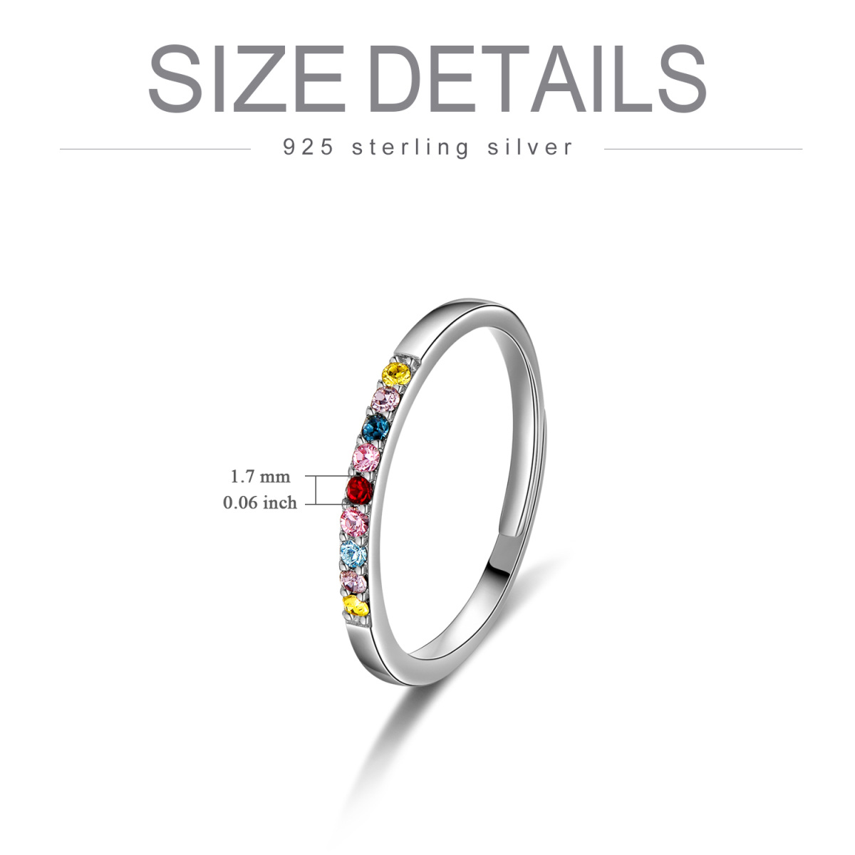 Sterling zilveren rond gevormde kristal open ring-6