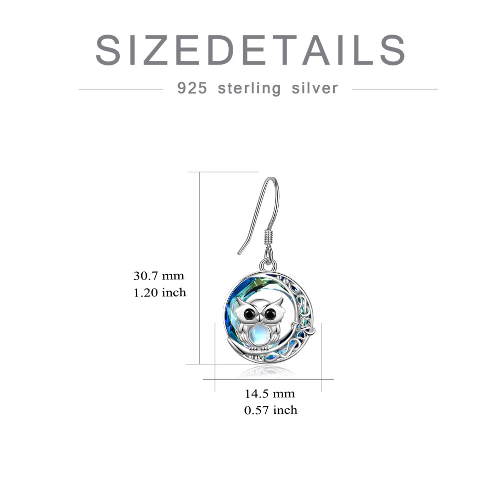 Pendientes colgantes de búho de cristal con forma circular de plata de ley-4