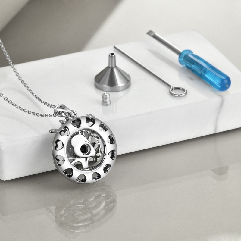 Sterling Silver Circular Shaped Crystal Owl & Tree Of Life Urn Necklace for Ashes-4