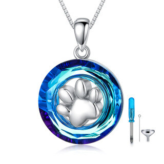 Sterling Silver Circular Shaped Crystal Paw Urn Necklace for Ashes-23