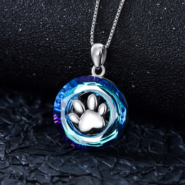 Sterling Silver Circular Shaped Crystal Paw Urn Necklace for Ashes-3