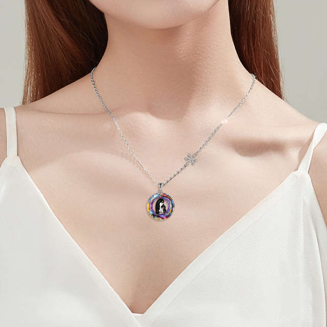 Sterling Silver Circular Shaped Crystal Penguin Circle Pendant Necklace-2