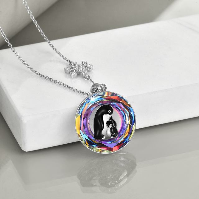 Sterling Silver Circular Shaped Crystal Penguin Circle Pendant Necklace-4