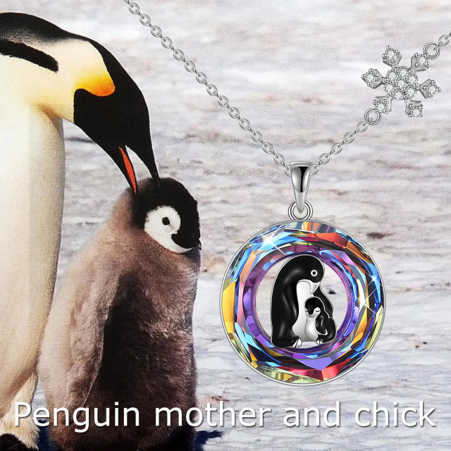 Sterling Silver Circular Shaped Crystal Penguin Circle Pendant Necklace-6