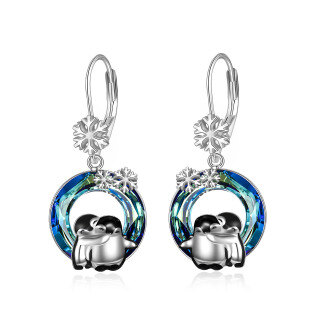 Sterling Silver Circular Shaped Crystal Penguin & Snowflake Lever-back Earrings-11