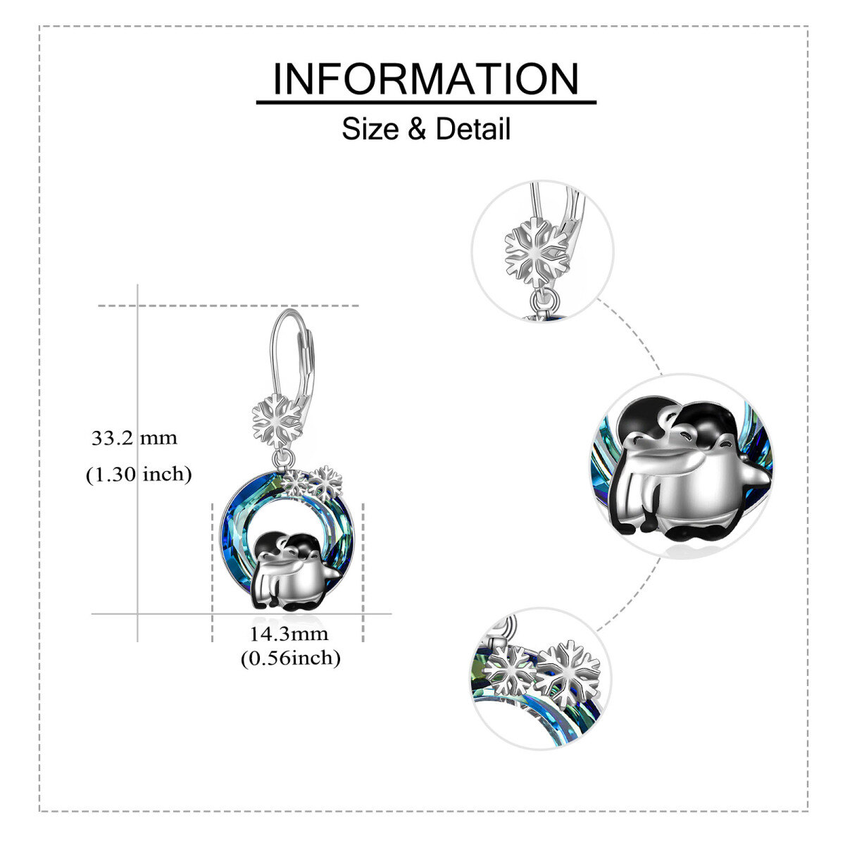 Boucles d'oreilles en argent sterling de forme circulaire en cristal Pingouin et flocon de-5