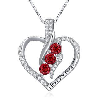 Sterling Silver Circular Crystal Customized Birthstone Heart Pendant With Engraved Word Necklace For Women Best Friends-41