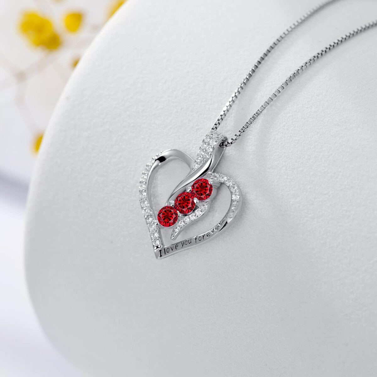 Sterling Silber Runder Kristall Personalisierter Geburtsstein Herz Anhänger mit eingraviertem Wort Halskette für Frauen Beste Freunde-3