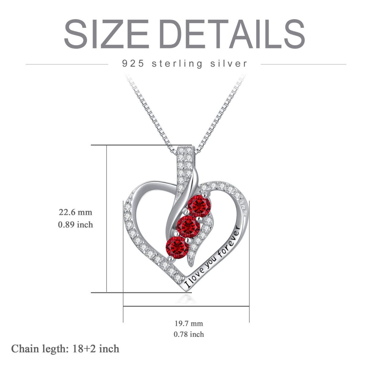 Sterling Silber Runder Kristall Personalisierter Geburtsstein Herz Anhänger mit eingraviertem Wort Halskette für Frauen Beste Freunde-6