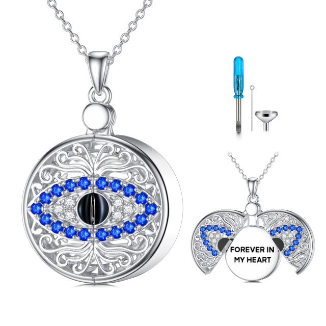 Sterling Silver Circular Crystal Personalized Engraving With Evil Eye Personalized Photo Locket Necklace For Women