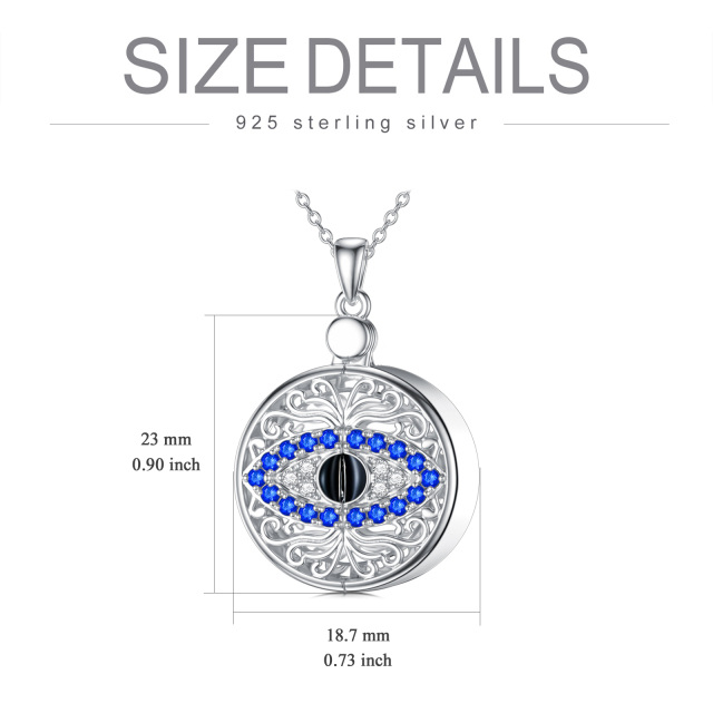 Sterling Silver Circular Shaped Crystal Personalized Engraving & Evil Eye Personalized Photo Locket Necklace-6