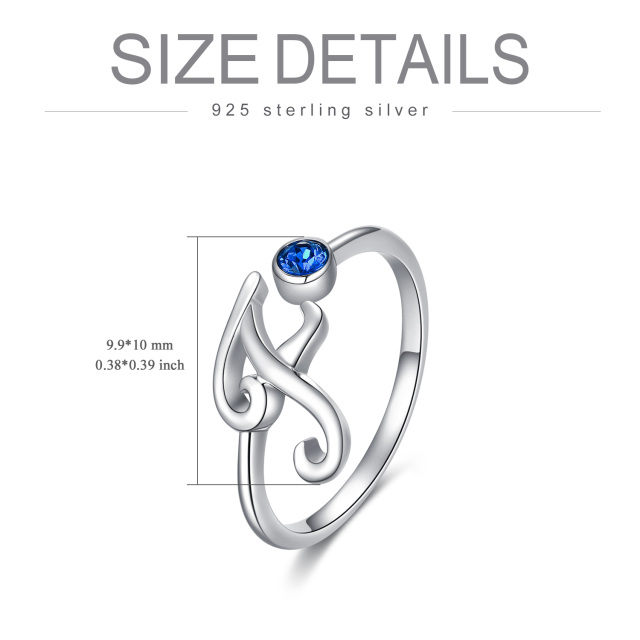 Sterling Silver Circular Shaped Crystal Personalized Initial Letter Ring with Initial Letter F-4