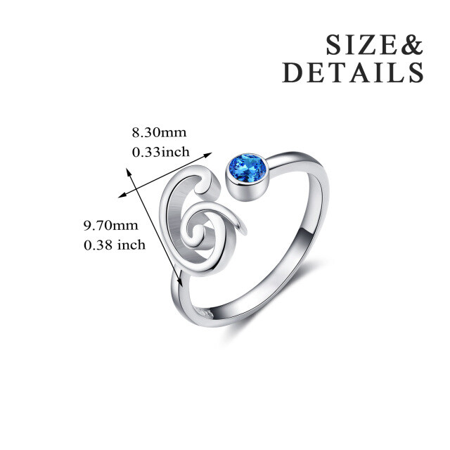 Anello con lettera iniziale personalizzata in cristallo a forma di cerchio in argento sterling con lettera iniziale G-3