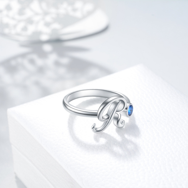 Sterling zilveren cirkelvormige kristal gepersonaliseerde eerste letter ring met eerste letter R-4