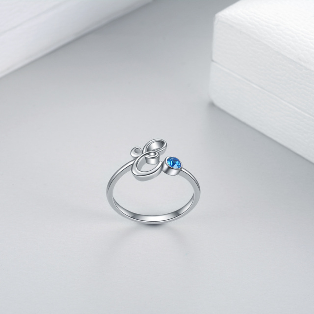 Sterling zilveren cirkelvormige kristal gepersonaliseerde eerste letter ring met eerste letter E-3