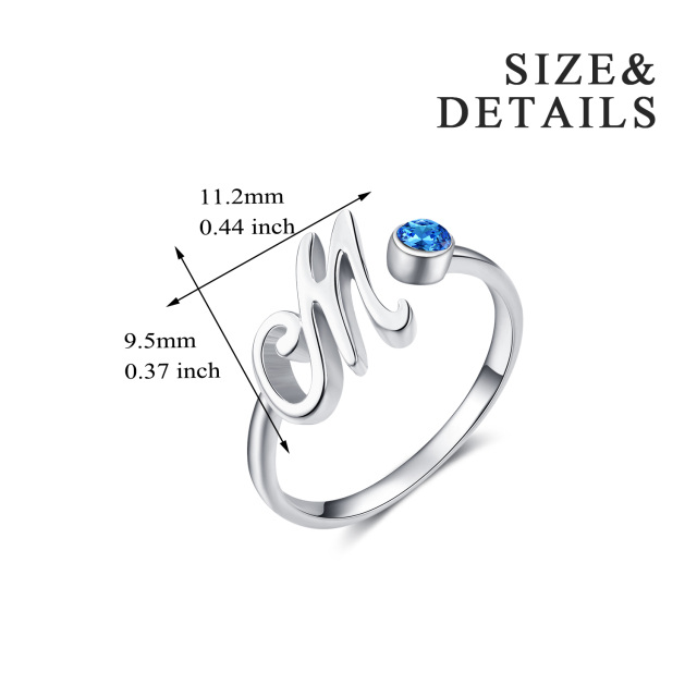 Sterling Silver Circular Shaped Crystal Personalized Initial Letter Ring with Initial Letter M-5