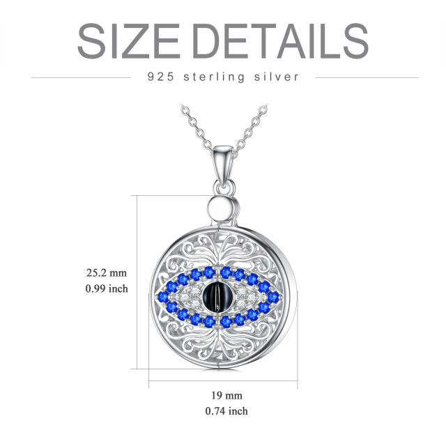 Sterling Silver Circular Shaped Crystal Personalized Photo & Evil Eye Personalized Photo Locket Necklace-6