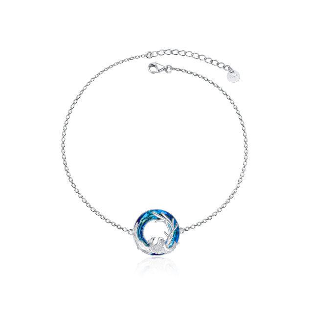 Pulsera Colgante Fénix de Plata de Ley con Forma Circular de Cristal-1