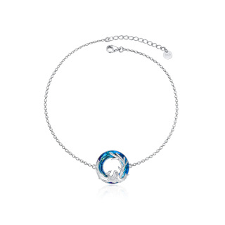 Sterling Silver Circular Shaped Crystal Phoenix Pendant Bracelet-5