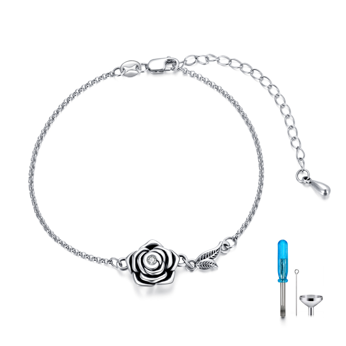 Sterling Silver Circular Shaped Crystal Rose Urn Bracelet for Ashes-1