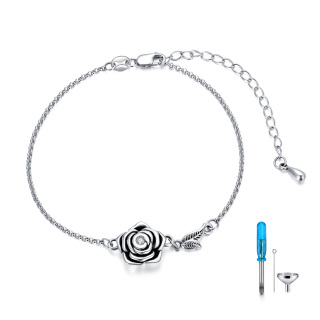 Sterling Silver Circular Shaped Crystal Rose Urn Bracelet for Ashes-12