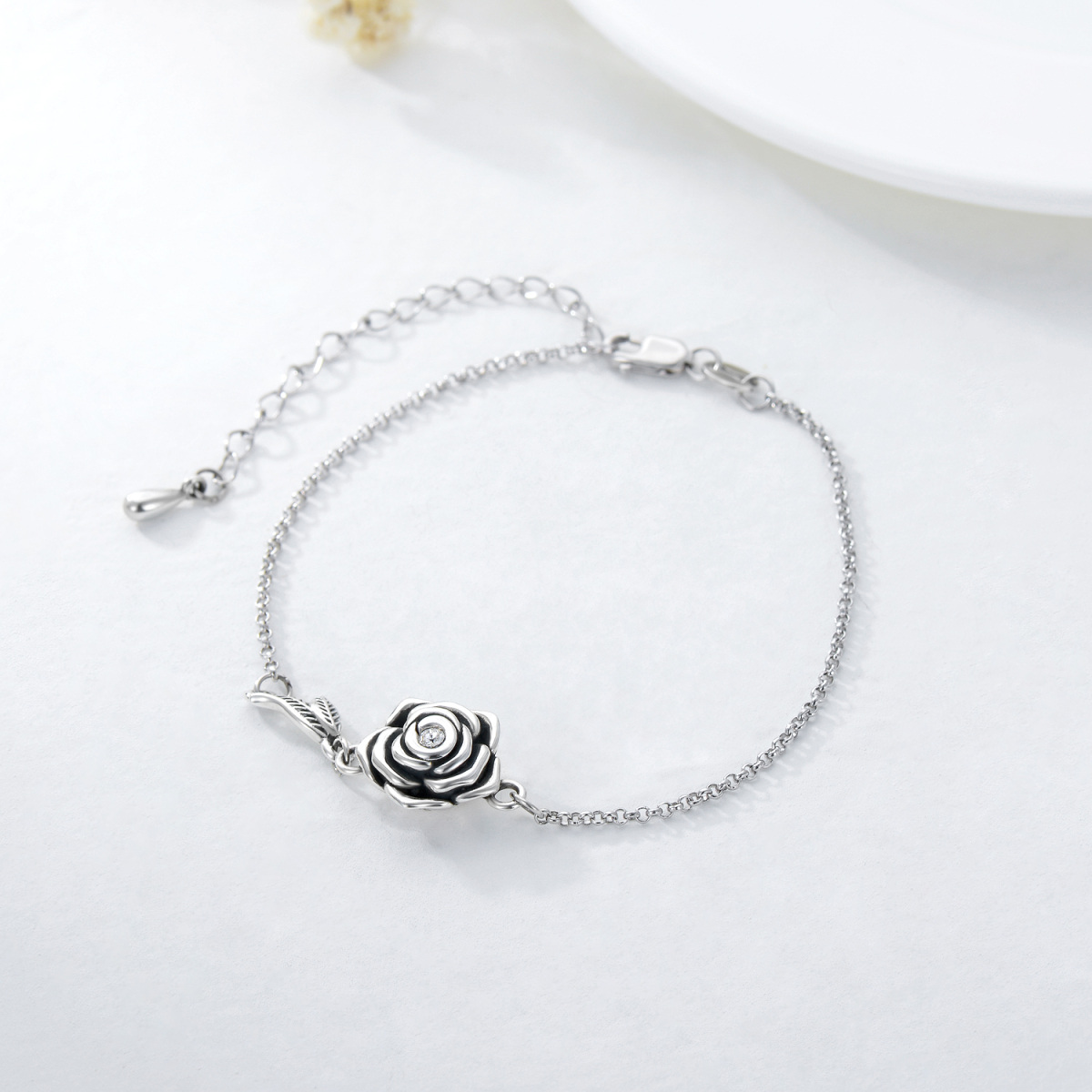 Pulsera de plata de ley con forma circular de rosa de cristal para cenizas-3