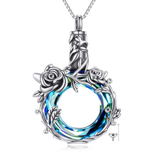 Sterling Silver Circular Shaped Crystal Rose Urn Necklace for Ashes-4