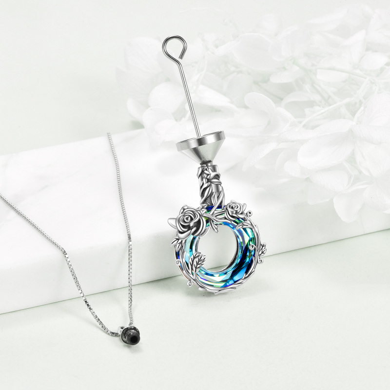 Sterling Silver Circular Shaped Crystal Rose Urn Necklace for Ashes-3
