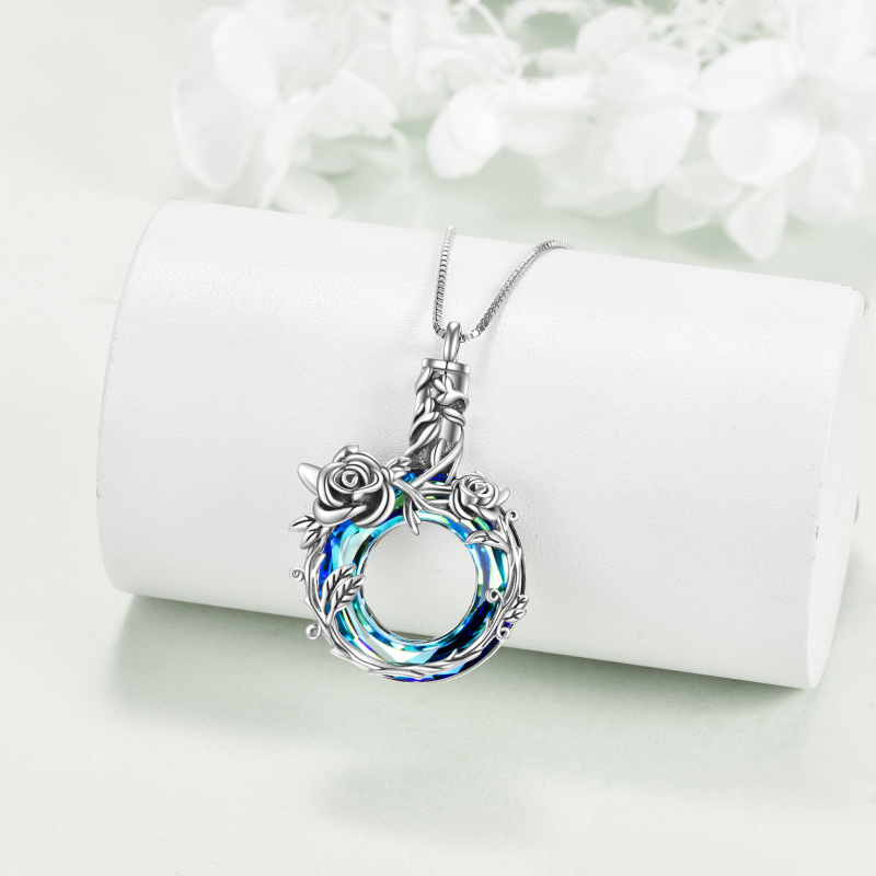 Sterling Silver Circular Shaped Crystal Rose Urn Necklace for Ashes-4