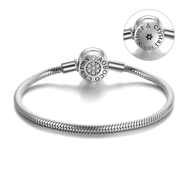 Bracciale con ciondolo rotondo di cristallo a forma di cerchio in argento sterling