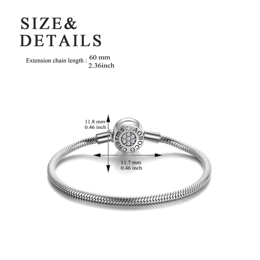 Sterling Silver Circular Shaped Crystal Round Charm Bracelet-4