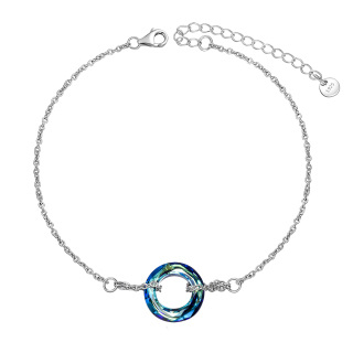 Sterling Silver Circular Shaped Crystal Round Single Layer Anklet-18