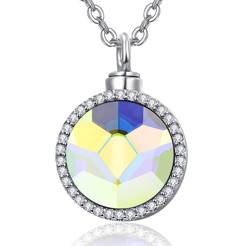 Sterling Silver Circular Shaped Crystal Round Urn Necklace for Ashes-18