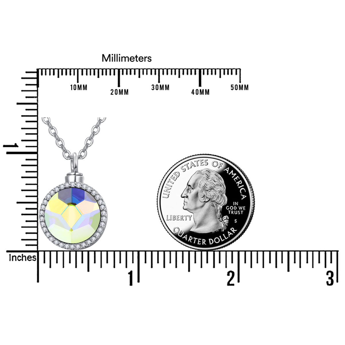 Sterling zilveren cirkelvormige kristal ronde Urn ketting voor as-6