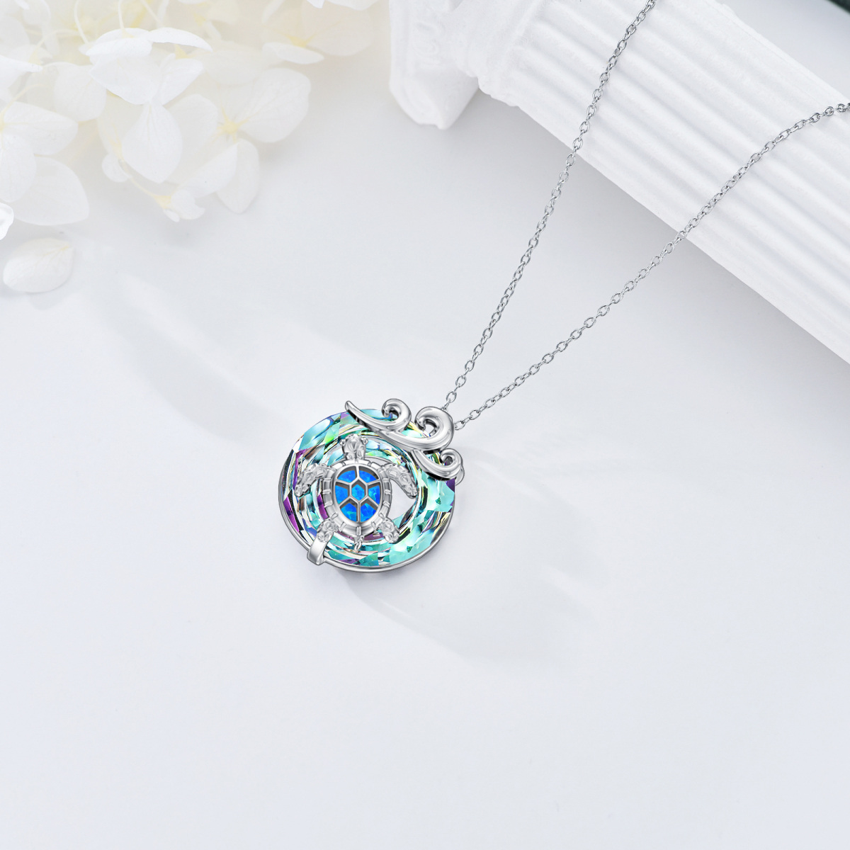 Sterling zilveren cirkelvormige kristallen zeeschildpad & nevel hanger ketting-4
