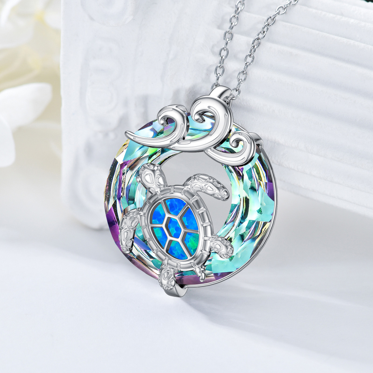 Sterling zilveren cirkelvormige kristallen zeeschildpad & nevel hanger ketting-5