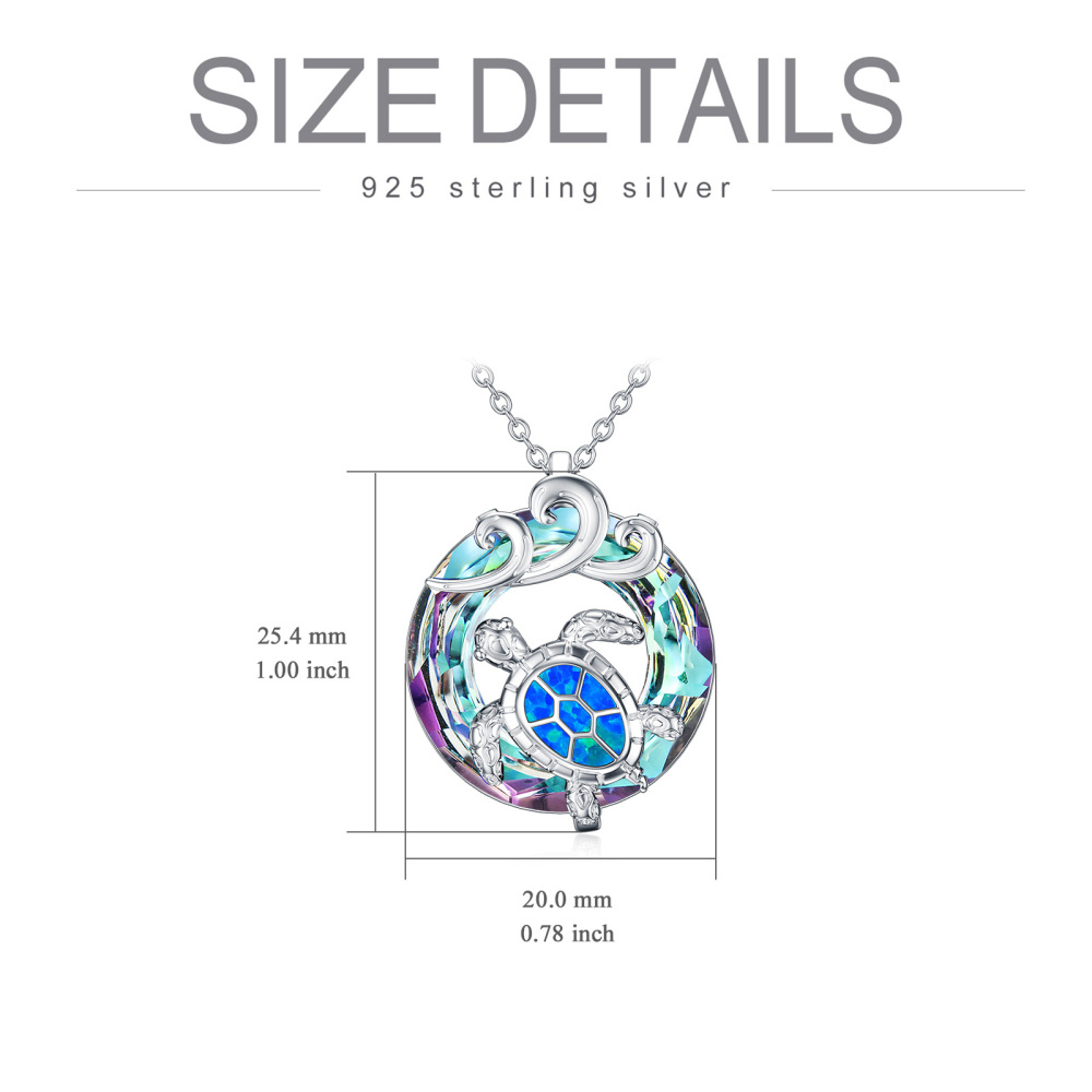 Sterling Silver Circular Shaped Crystal Sea Turtle & Spray Pendant Necklace-6