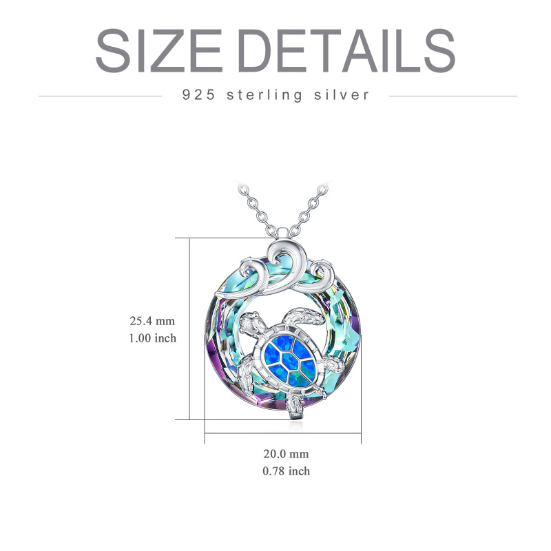 Collana con ciondolo a forma di cerchio in argento sterling con tartaruga marina e spruzzi di cristallo-6