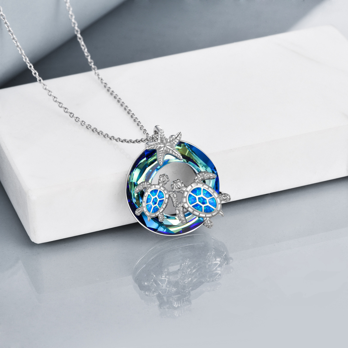 Collier en argent sterling avec pendentif tortue de mer et étoile de mer en cristal de for-5