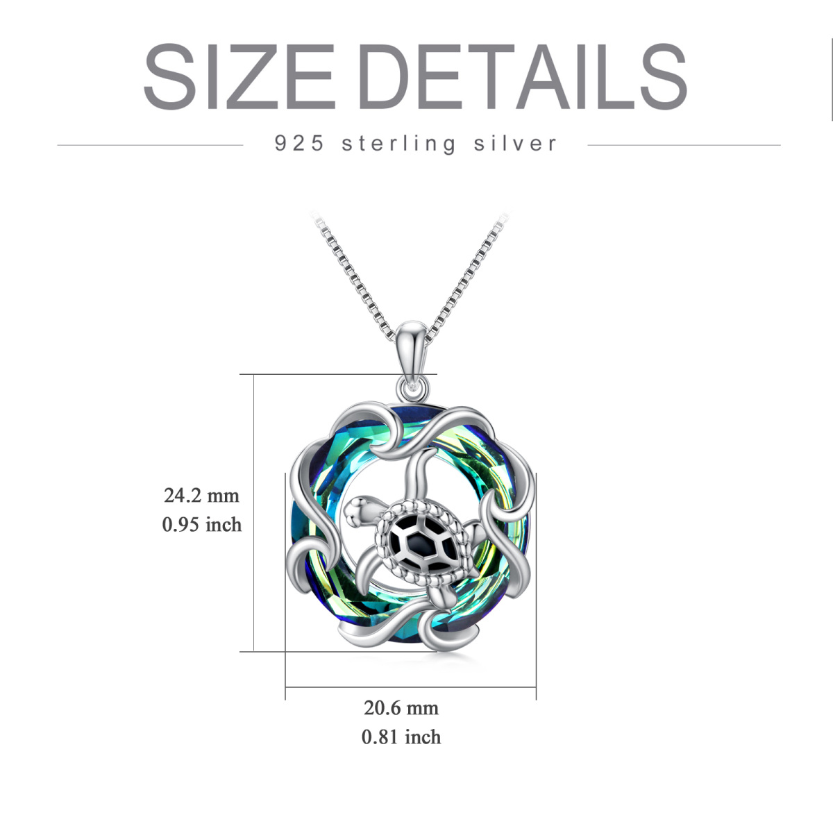 Sterling zilveren cirkelvormige kristal zee schildpad Urn ketting voor as-5