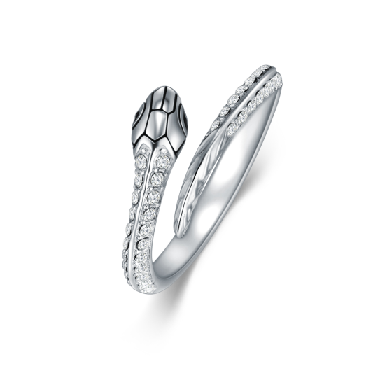 Bague en argent sterling en forme de serpent en cristal circulaire