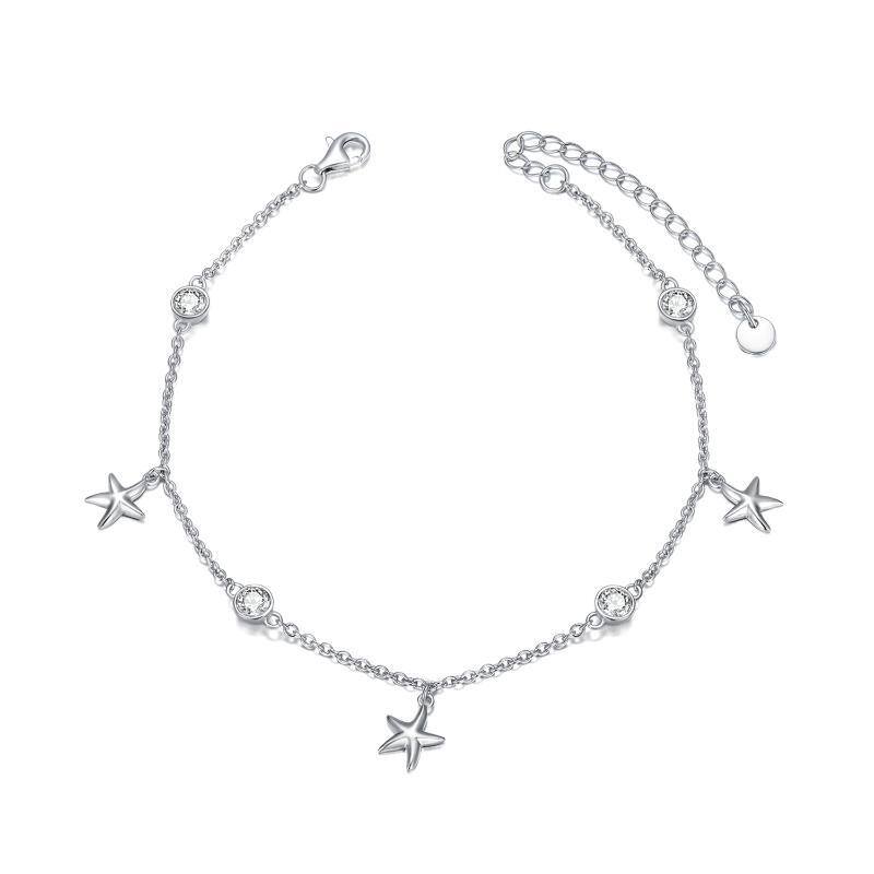 Sterling Silver Circular Shaped Crystal Star Single Layer Anklet-1