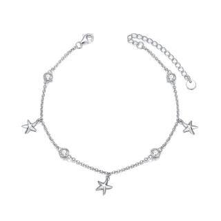 Sterling Silver Circular Shaped Crystal Star Single Layer Anklet-50