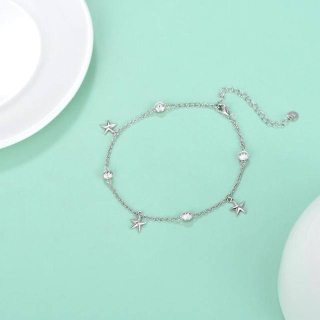 Bracelet de cheville en argent sterling avec étoile en cristal de forme circulaire-3